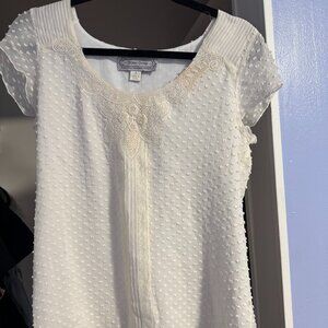 Beyond Vintage Swiss dot and Embroidered Blouse Small